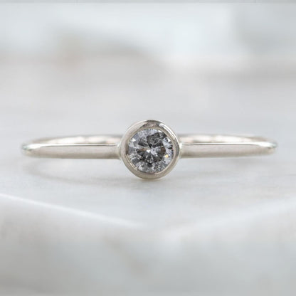 Round Grey Diamond Ring White Gold