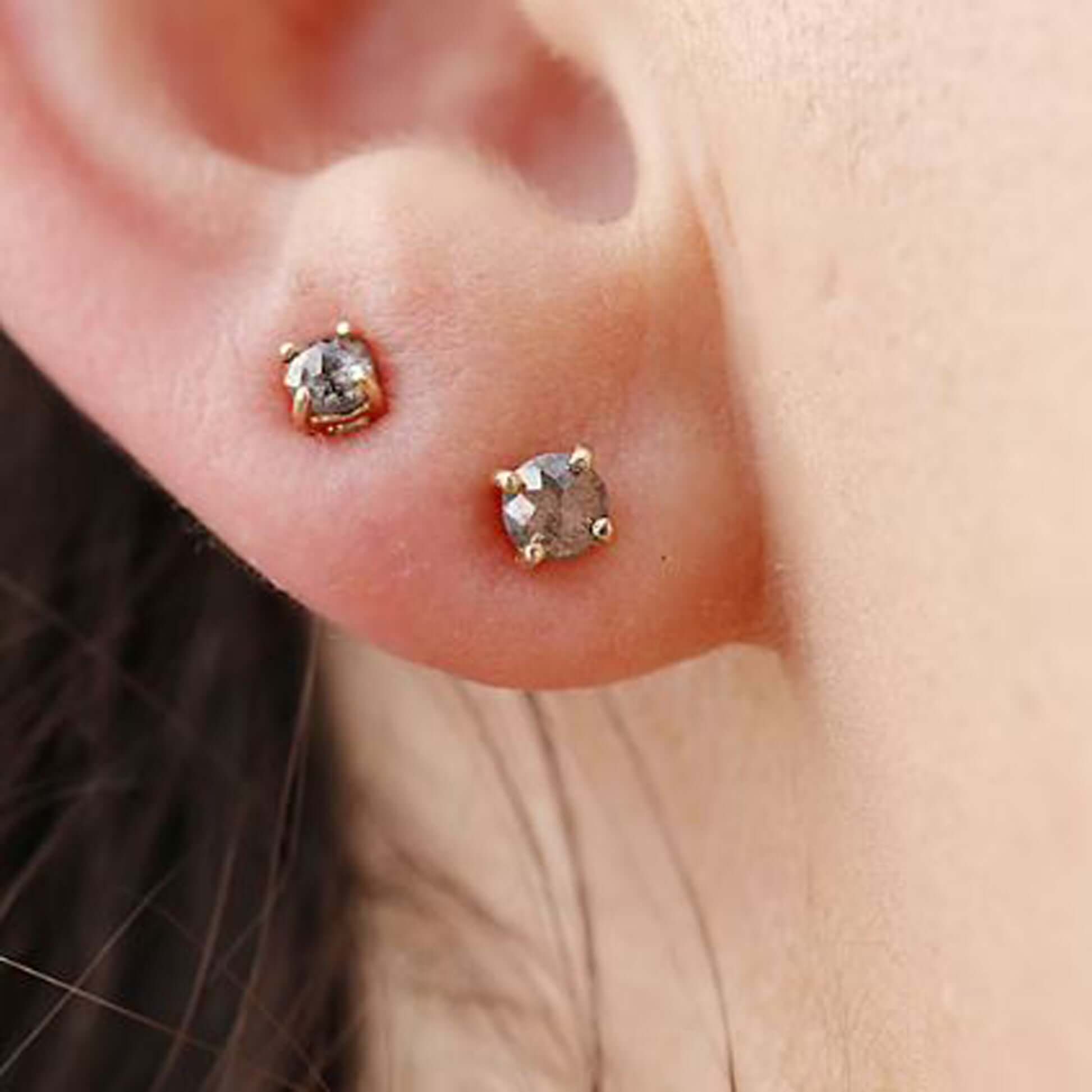 Round Rose Cut Diamond Stud Earrings