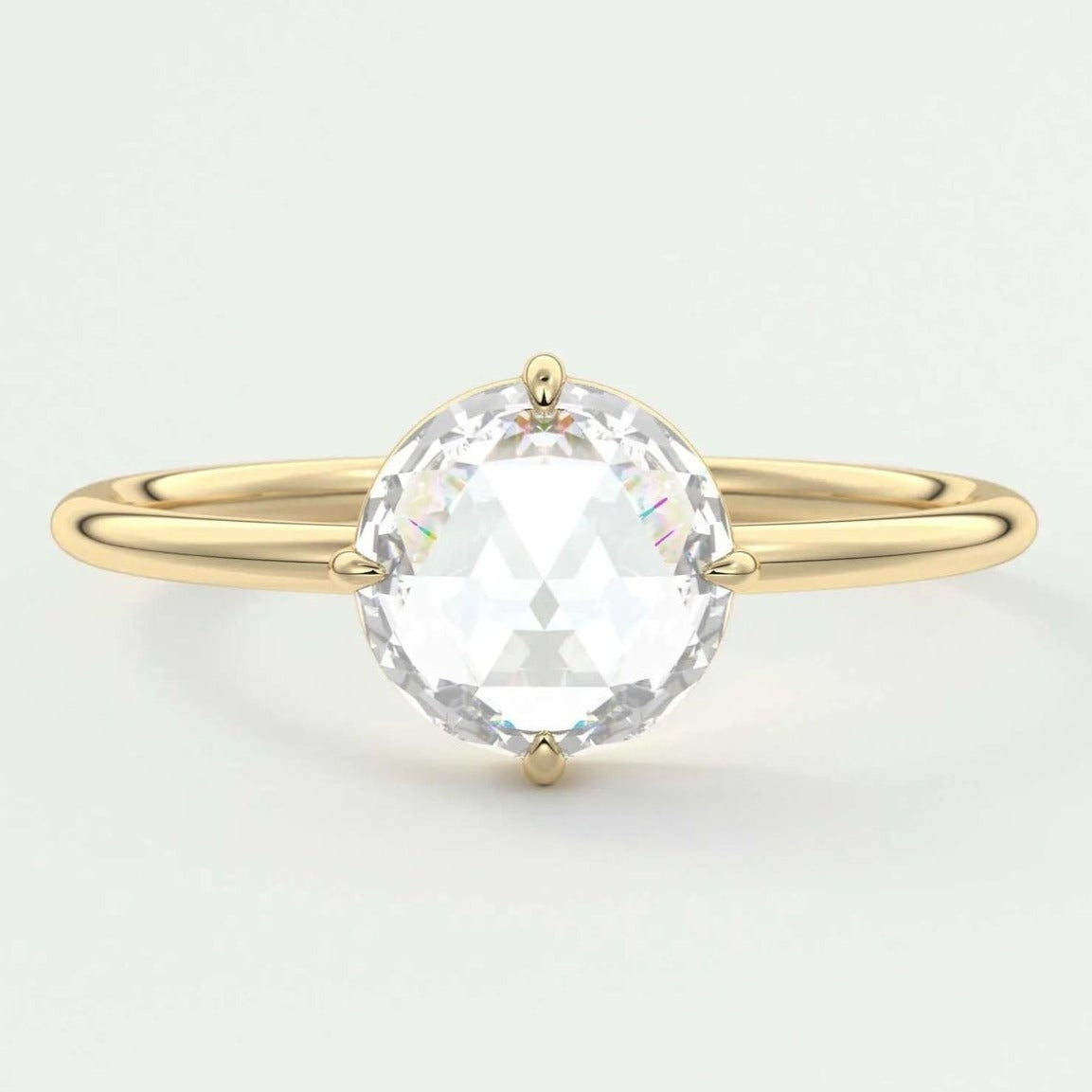 Round Rose Cut Moissanite Solitaire Ring