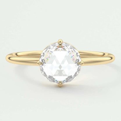 Round Rose Cut Moissanite Solitaire Ring