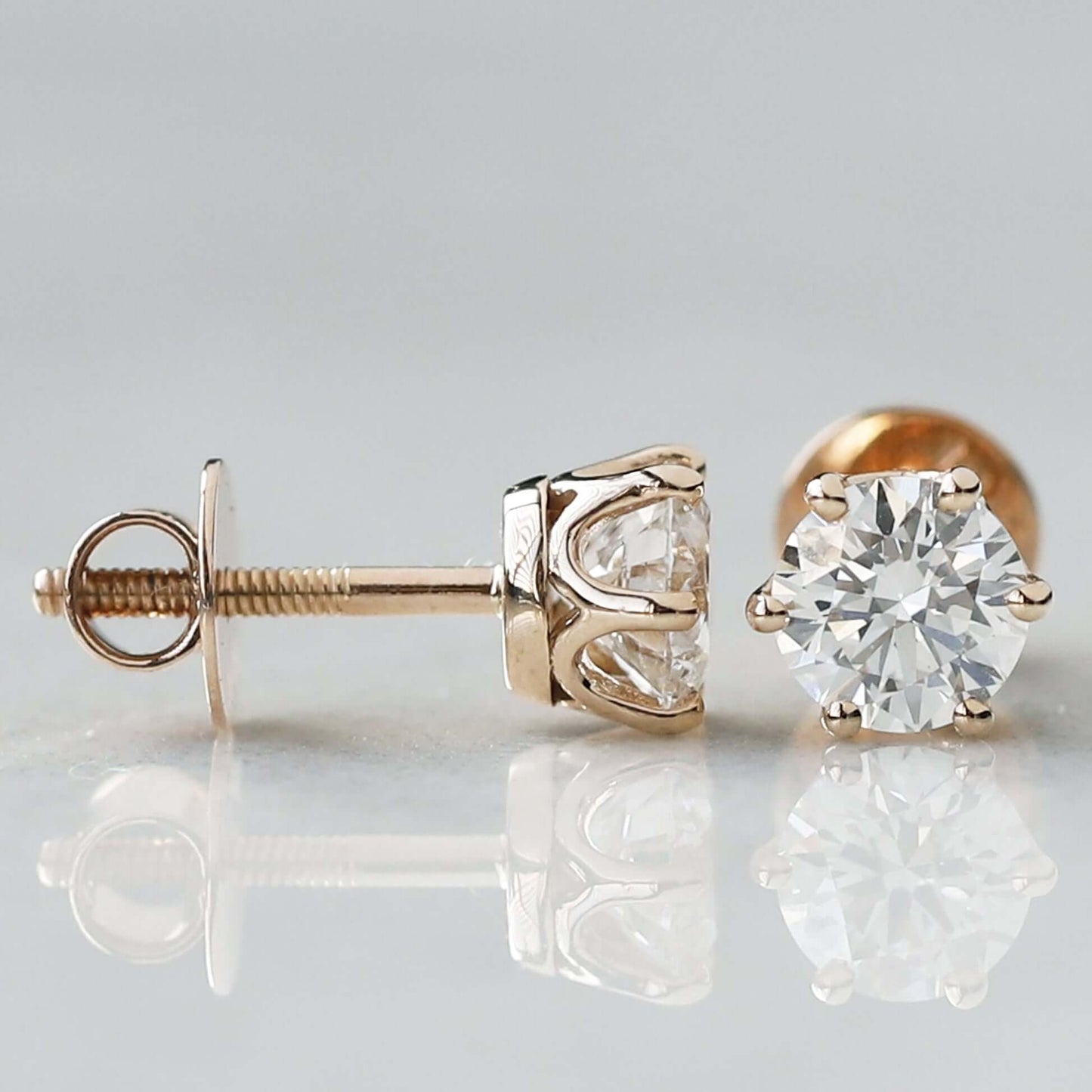 Round Rose Cut Moissanite Stud Earrings