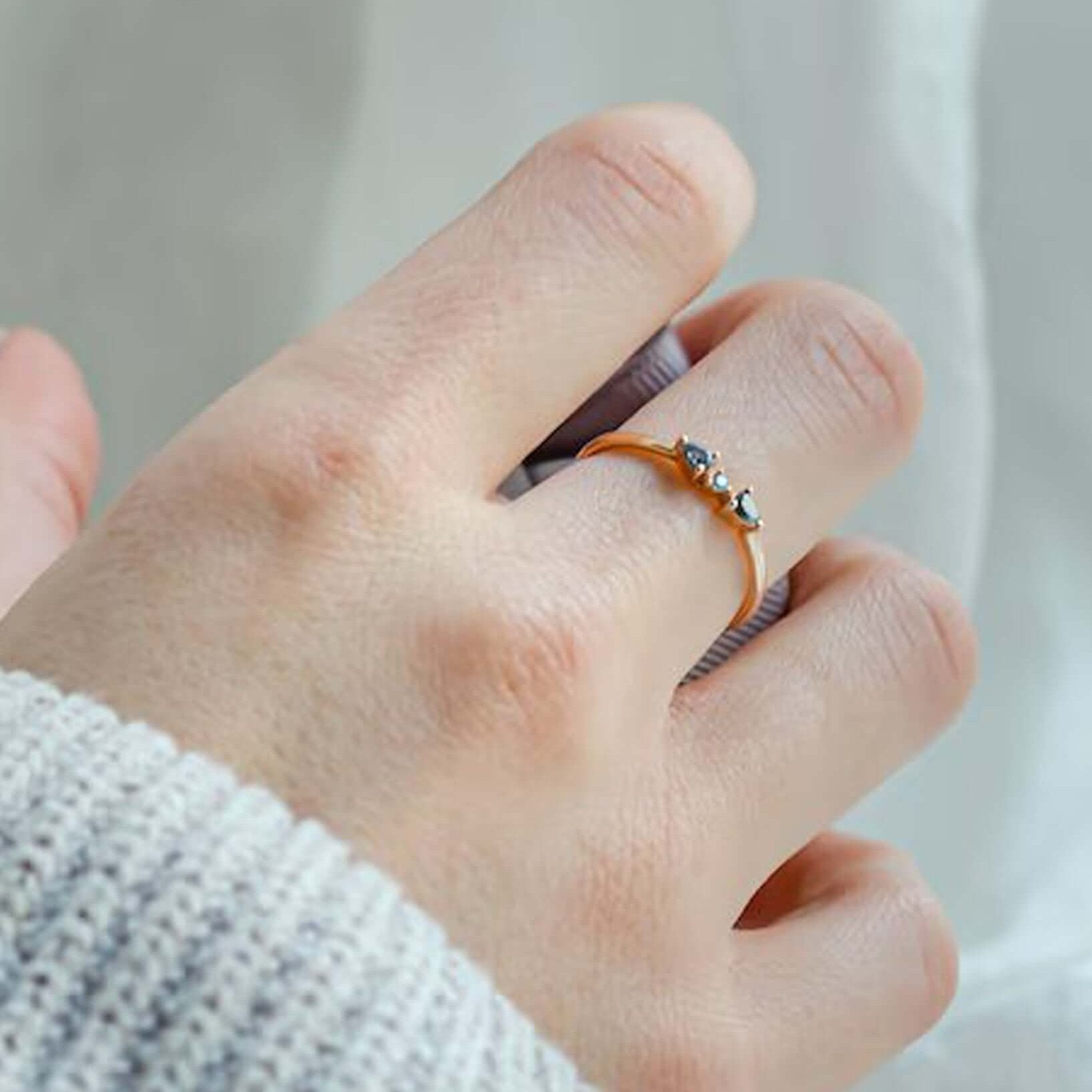 Salt and Pepper Pear Diamond Ring