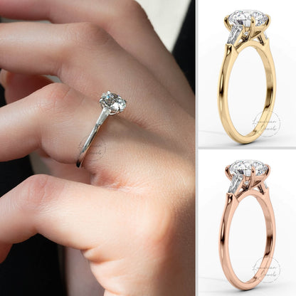 Side Baguette-Round Cut Diamond Ring