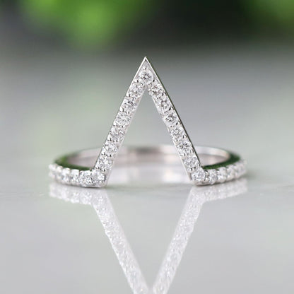 Solid Gold Chevron Moissanite Ring