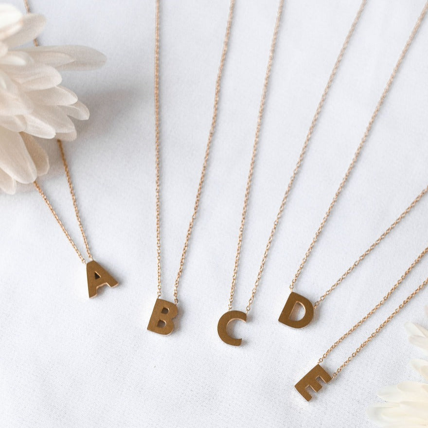 Solid Gold Initials Letter Necklace