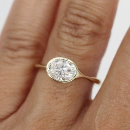 Solid Gold Oval Cut Diamond Ring