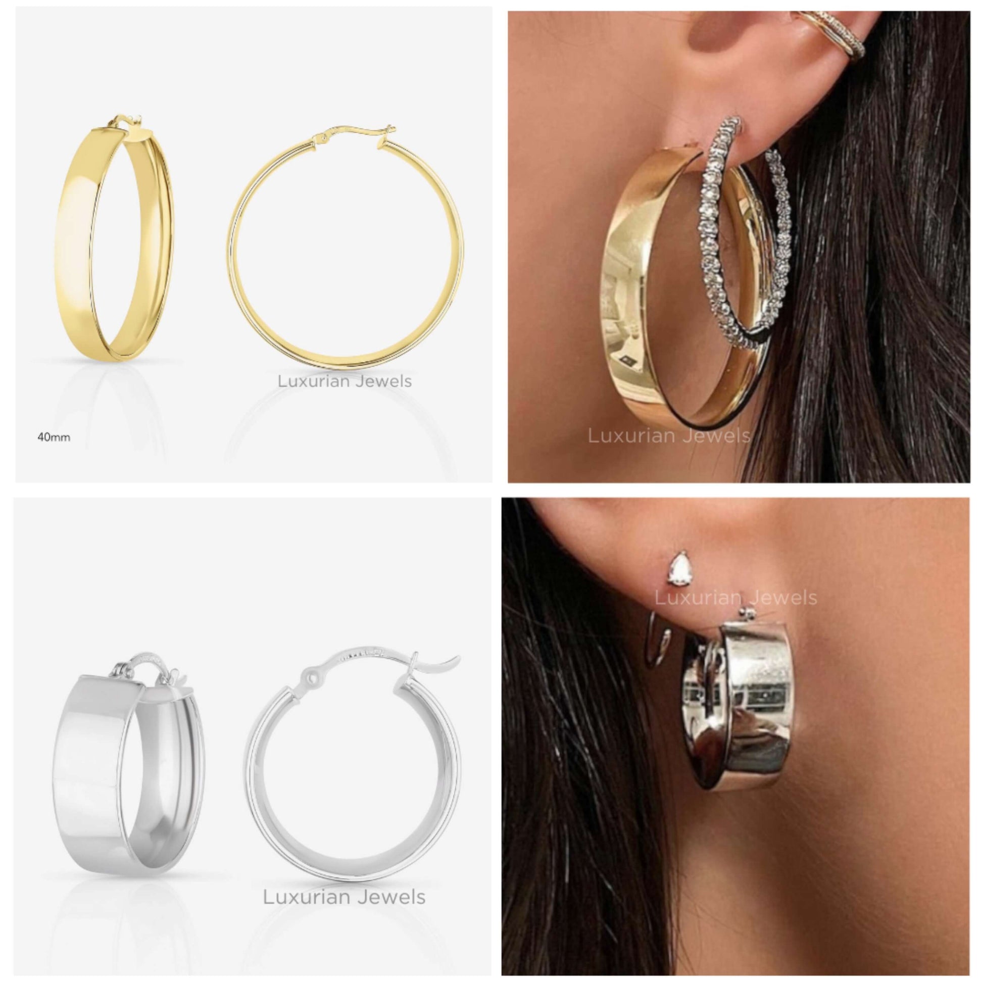  Solid Gold Round Hoop Earrings