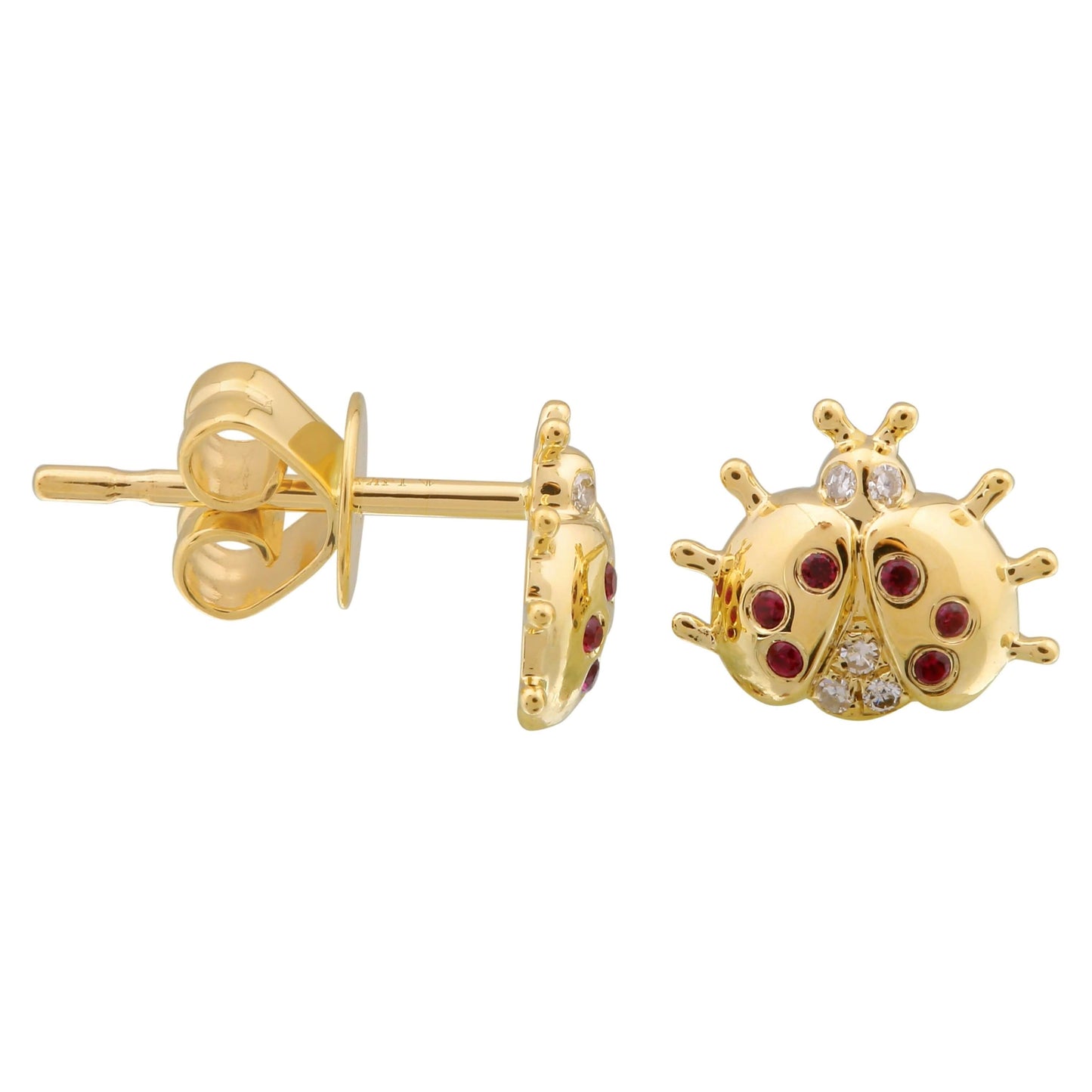 Solid Gold Ruby Ladybug Earrings