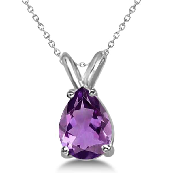 Solid Gold Teardrop Amethyst Solitaire Pendant Necklace