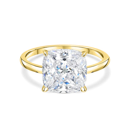 Solid Yellow Gold Cushion Cut Diamond Ring