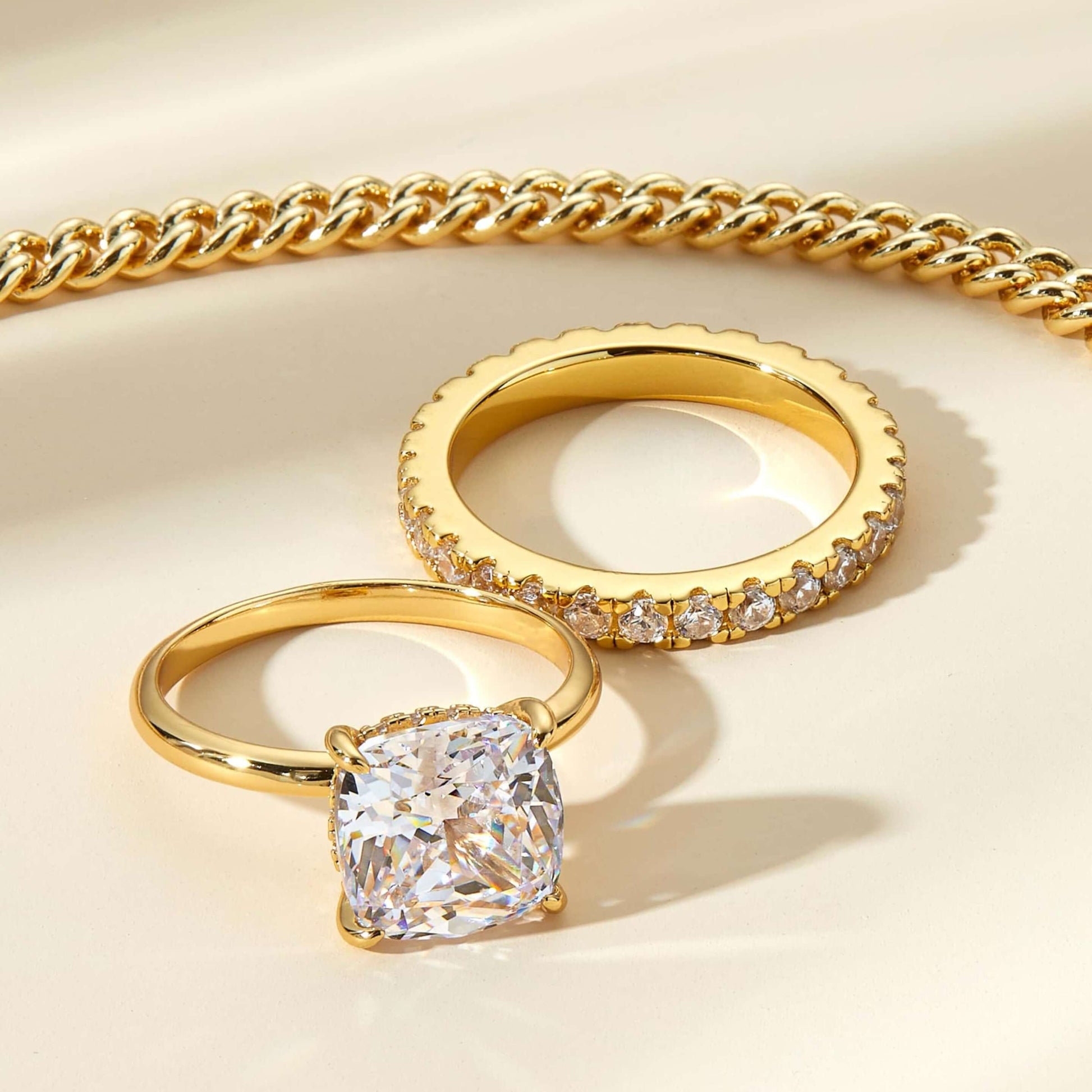 Solid Yellow Gold Cushion Cut Ring