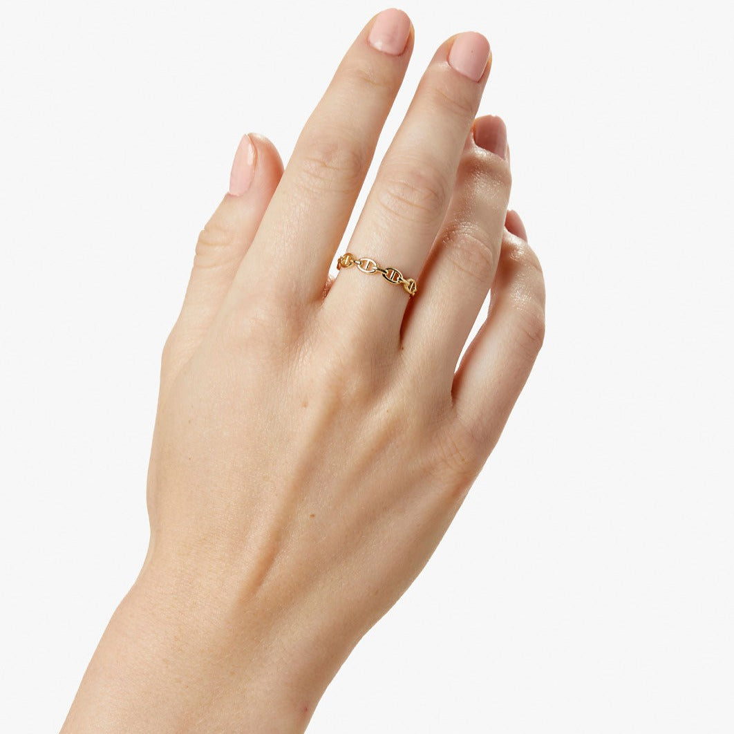 Solid Yellow Gold Dainty Chain Ring