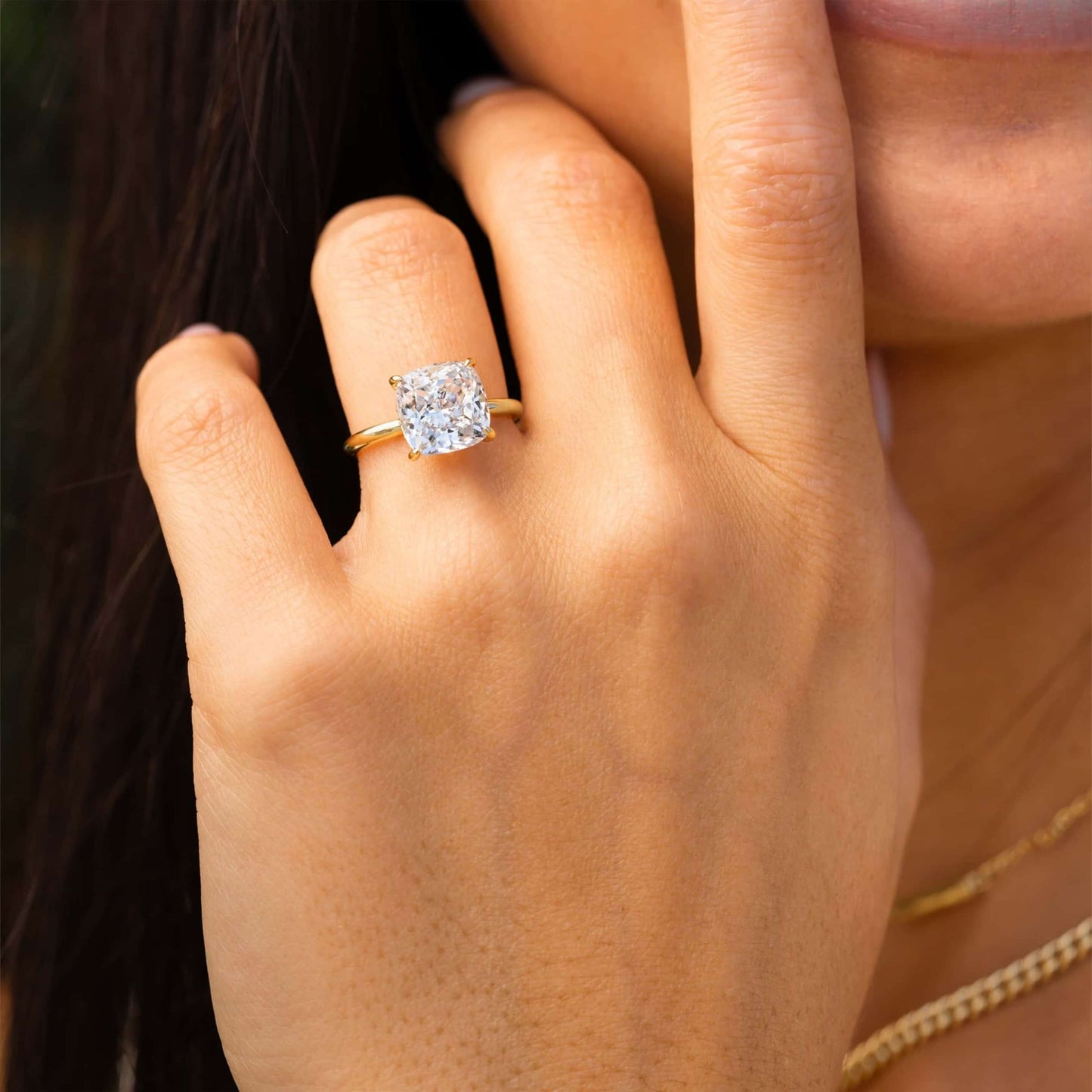 Solid Yellow Gold Hidden Halo Ring