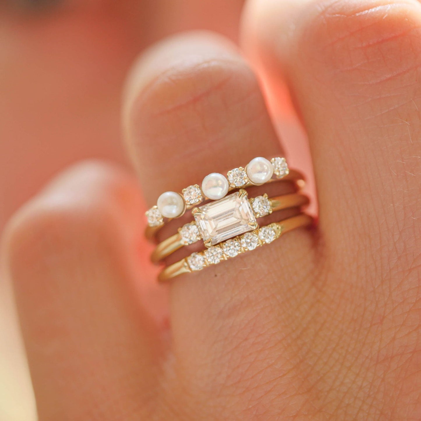 Stacked Rings, Triple Diamond Band