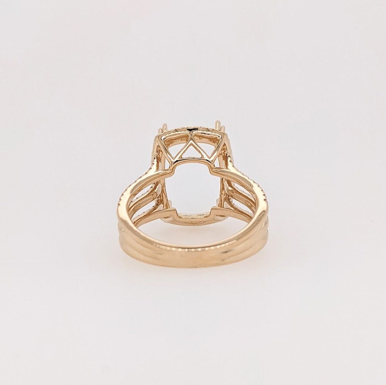 Three Raw Cushion Shape Semi Mount Ring