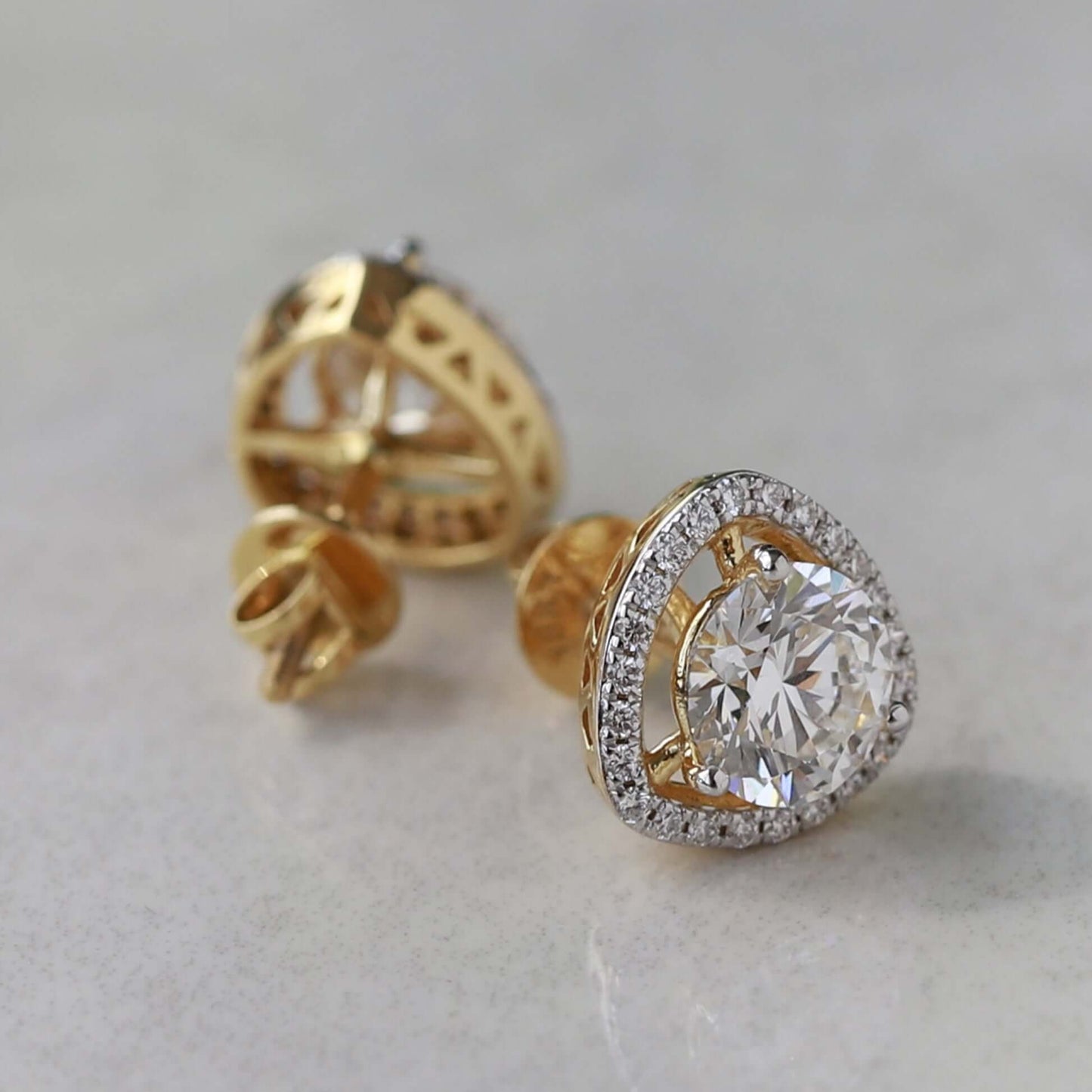 Trilliant Diamond with Halo Setting Stud Earrings