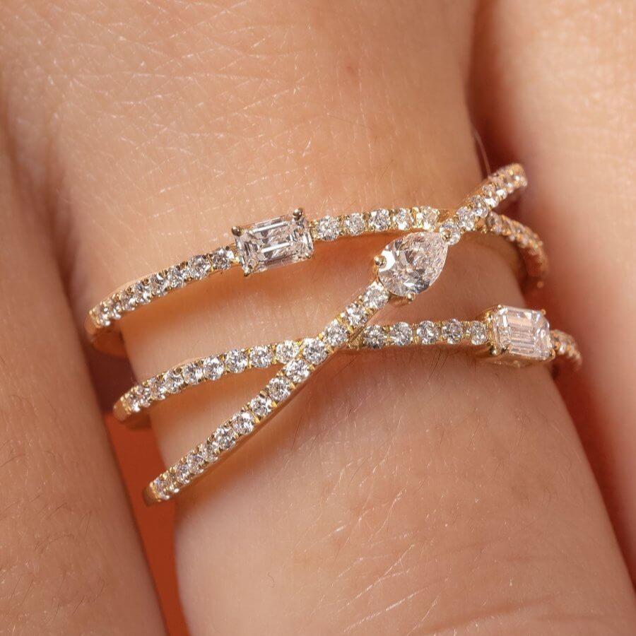 Two Tone Diamond Crossover Ring