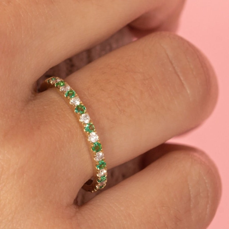 Unique Diamond & Emerald Eternity Wedding Band