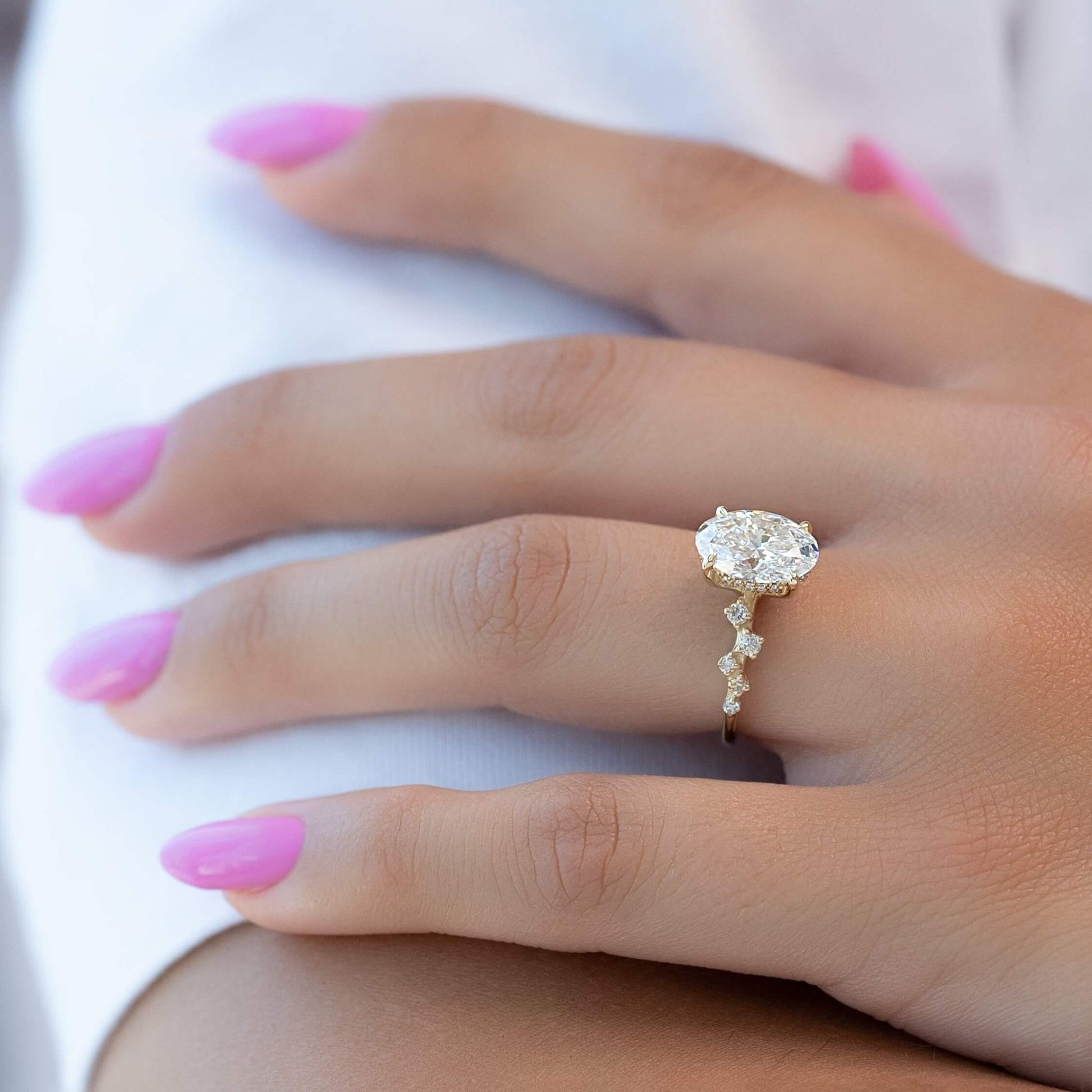 Unique cluster rose gold engagement ring