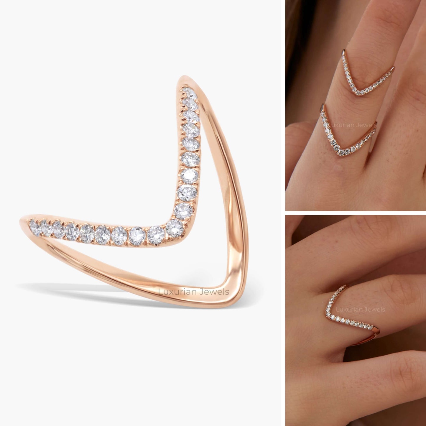 V-Shaped Pave Set Diamond Ring