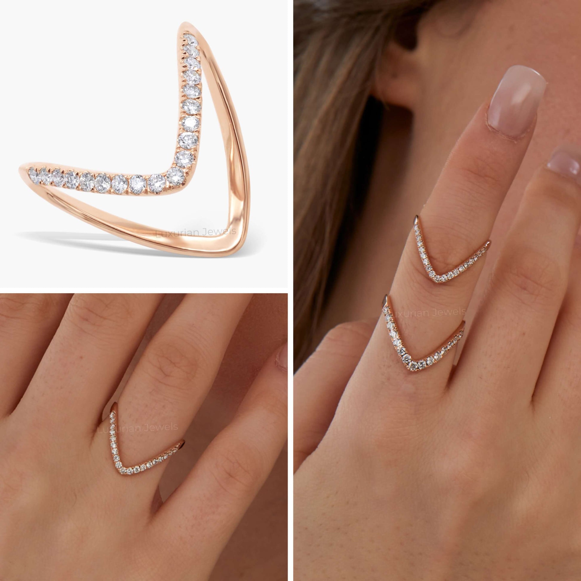 V-Shaped Round Cut Diamond Ring