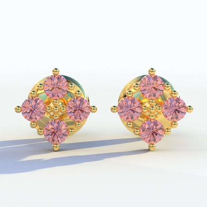 Vivid Pink Diamond Flower Stud Earrings