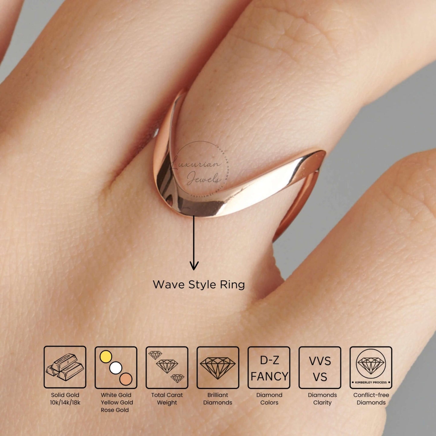 Wave Style Ring, 10k Solid Gold Ring