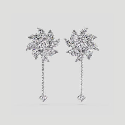 White Gold Flower Drop Dangle Earrings