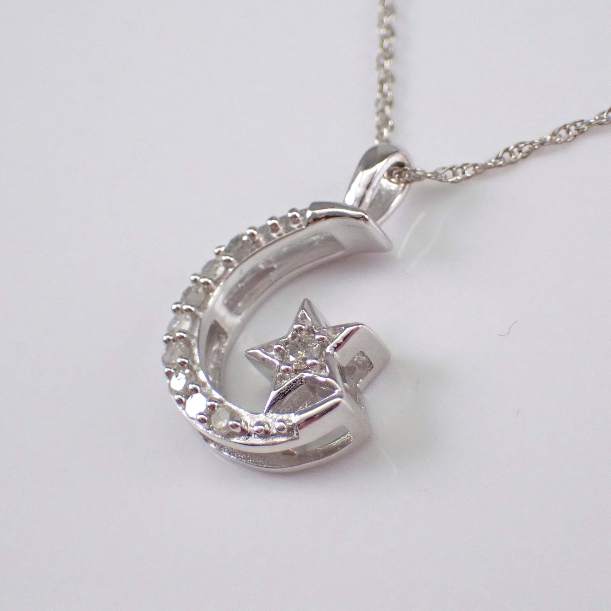 White Round Cut Crescent Moon Necklace