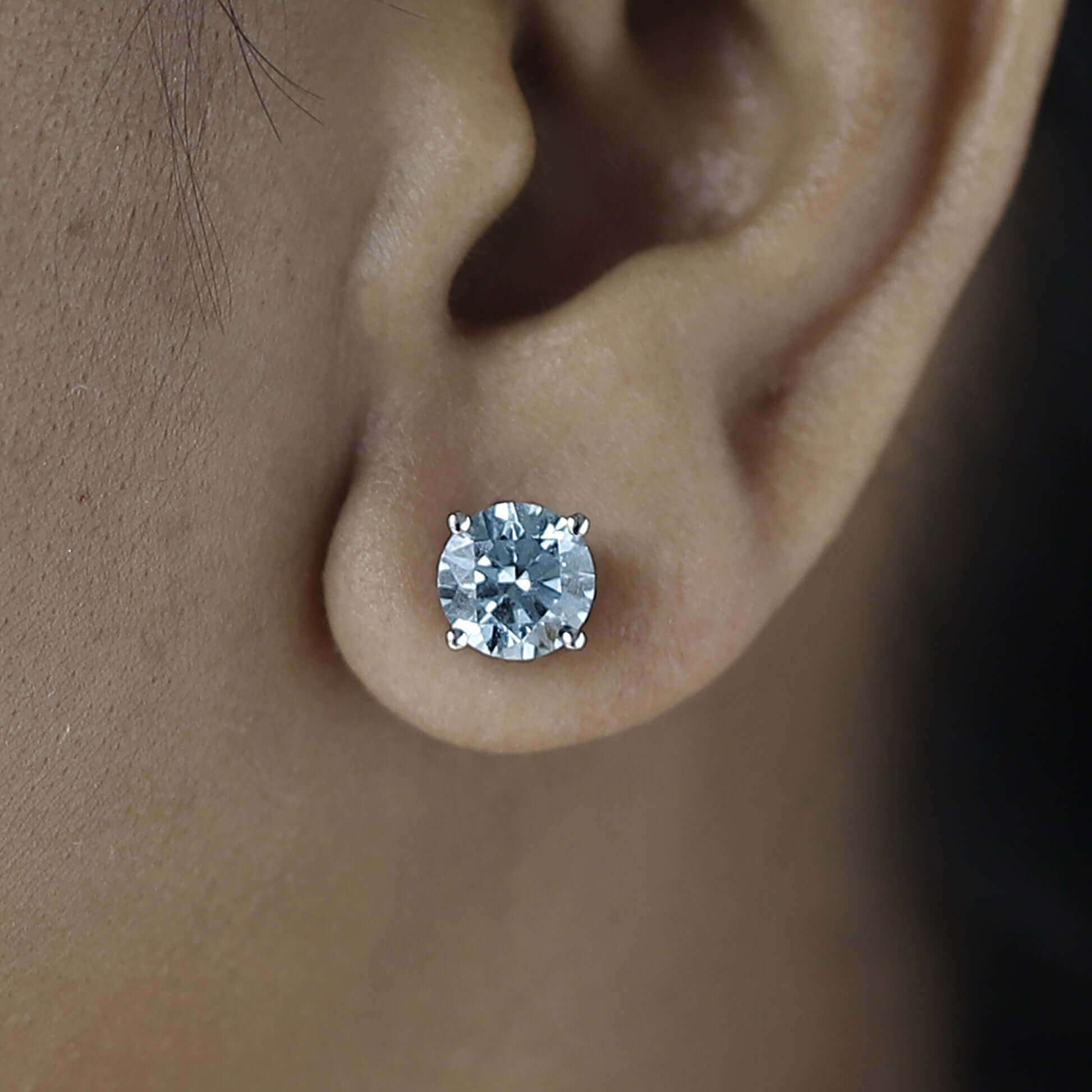 Womens Blue Diamond Ear Studs