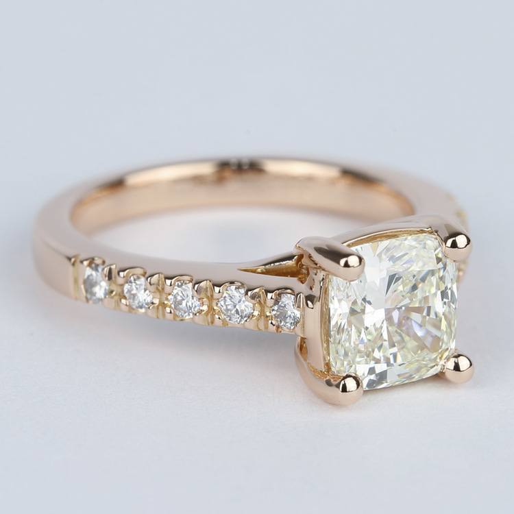 Yellow Cushion Cut Moissanite Engagement Ring