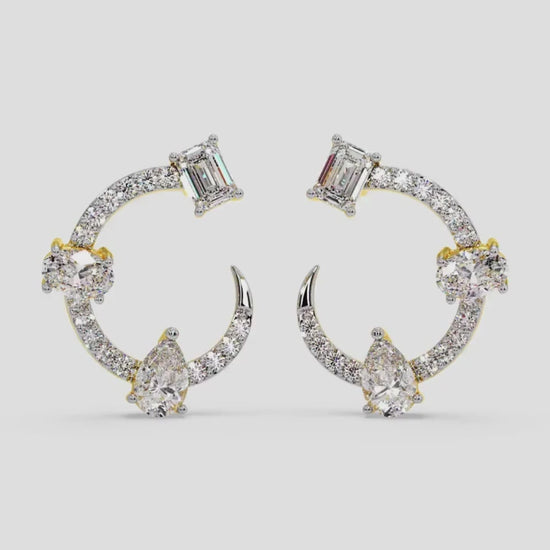 Emerald cut White Gold with White C Earrings  