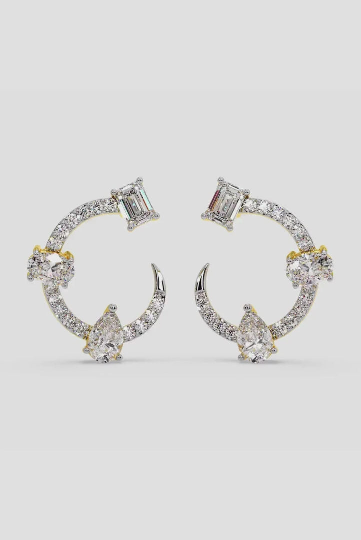 Emerald cut White Gold with White C Earrings  