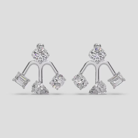 18k Gold Multi Diamond Front Back Earring