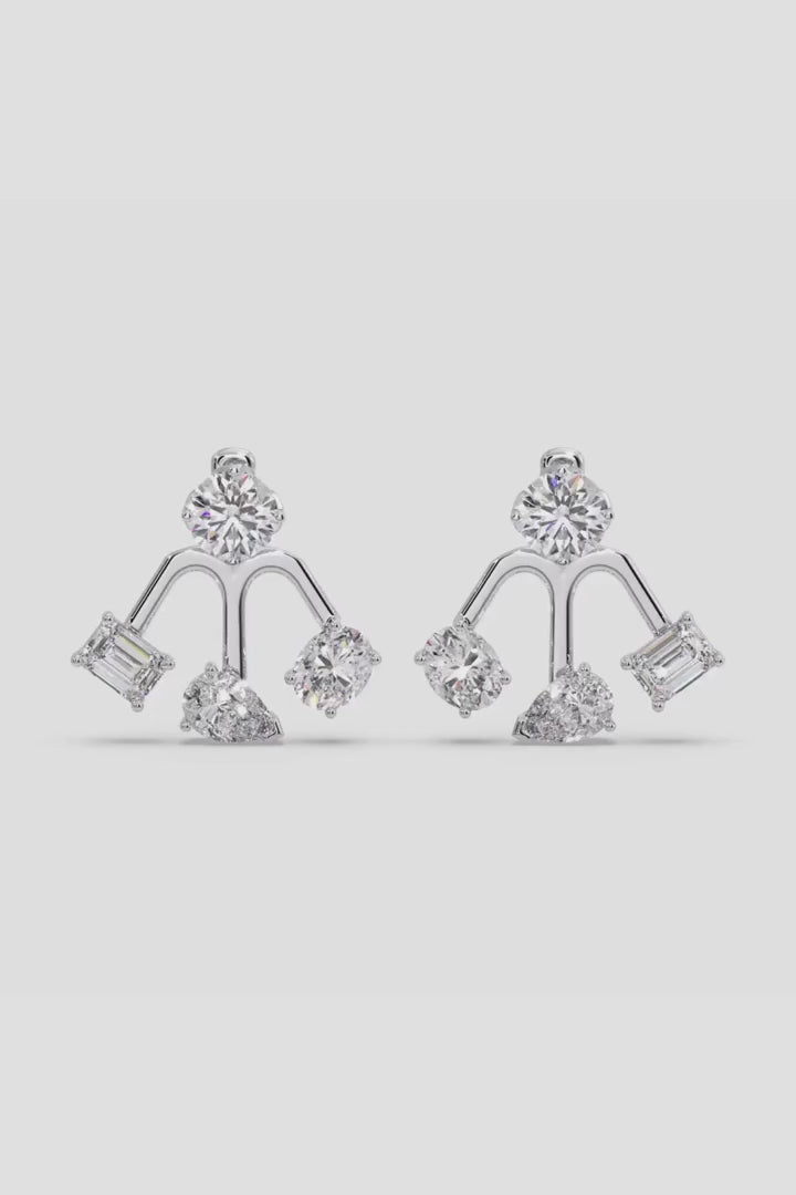 18k Gold Multi Diamond Front Back Earring