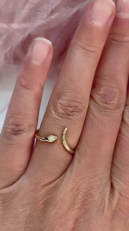 14K Gold Snake Diamond Ring – Serpent Band Jewelry