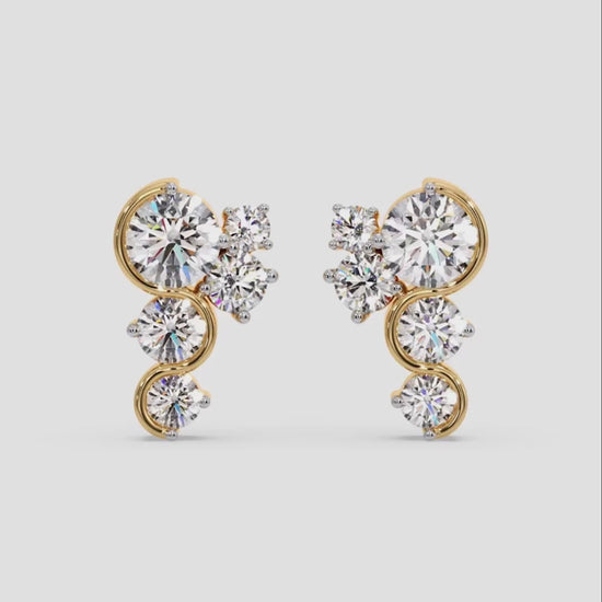 Bridal Crystal Slider Yellow Gold Stud Earrings