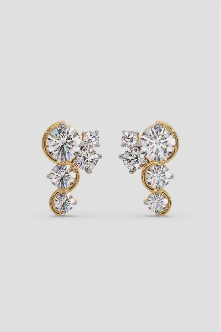 Bridal Crystal Slider Yellow Gold Stud Earrings