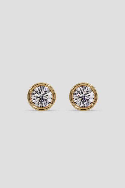 14K Yellow Gold Bezel Stud Earrings,