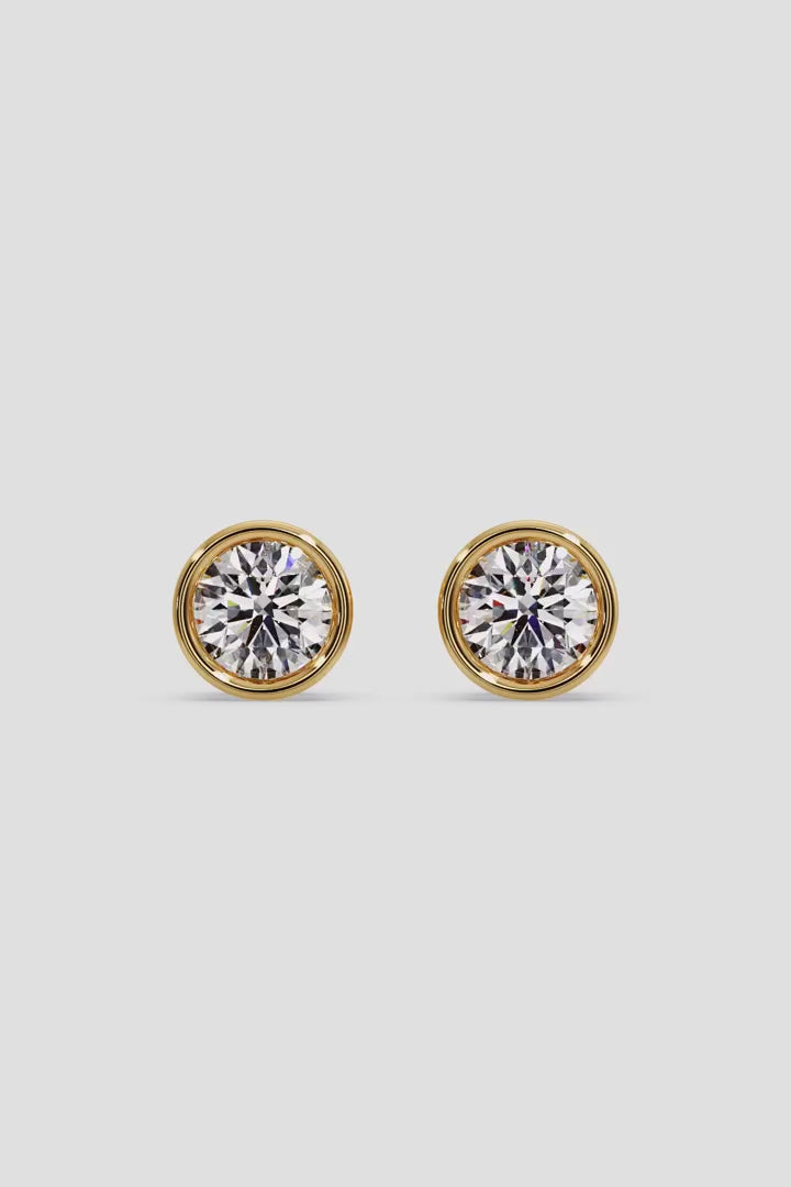 14K Yellow Gold Bezel Stud Earrings,