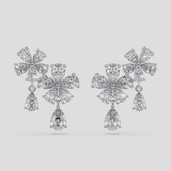 Pear Cut Moissanite Cluster Flower Earrings