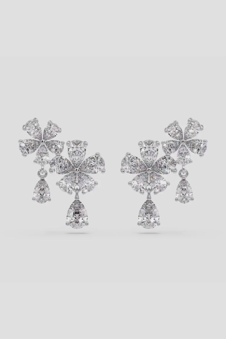 Pear Cut Moissanite Cluster Flower Earrings