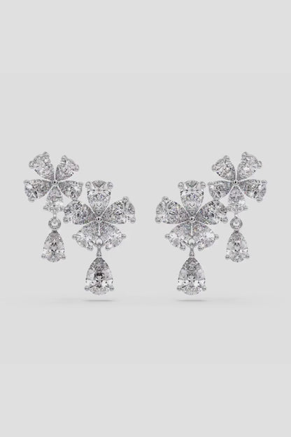 Pear Cut Moissanite Cluster Flower Earrings